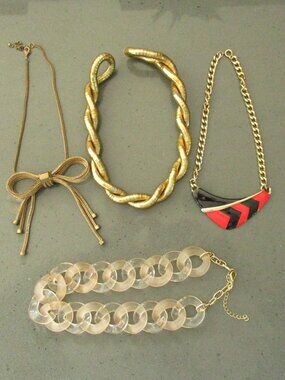 Vintage Funky Misfit Necklace Lot – Acrylic Chain, 80s Enamel, Snake, Bow